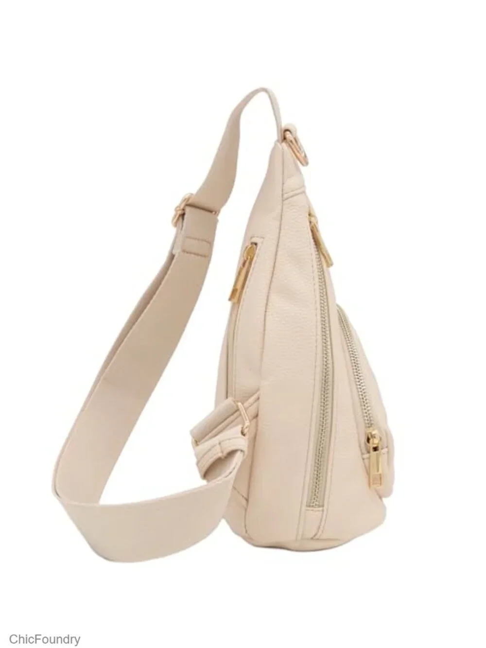 Faux Leather Triangle Sling Bag with Adjustable Strap, 3 Card Slots